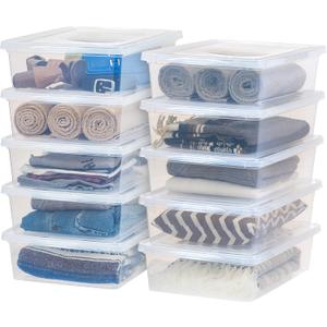 IRIS USA 10-Pack Storage Bins with Lids, 28 Quart, Shoe Boxes Clear Stackable Containers Organize Shoes Closet Shelves, Classroom Organization Teacher Tools, Game Storage - BPA-Free Plastic