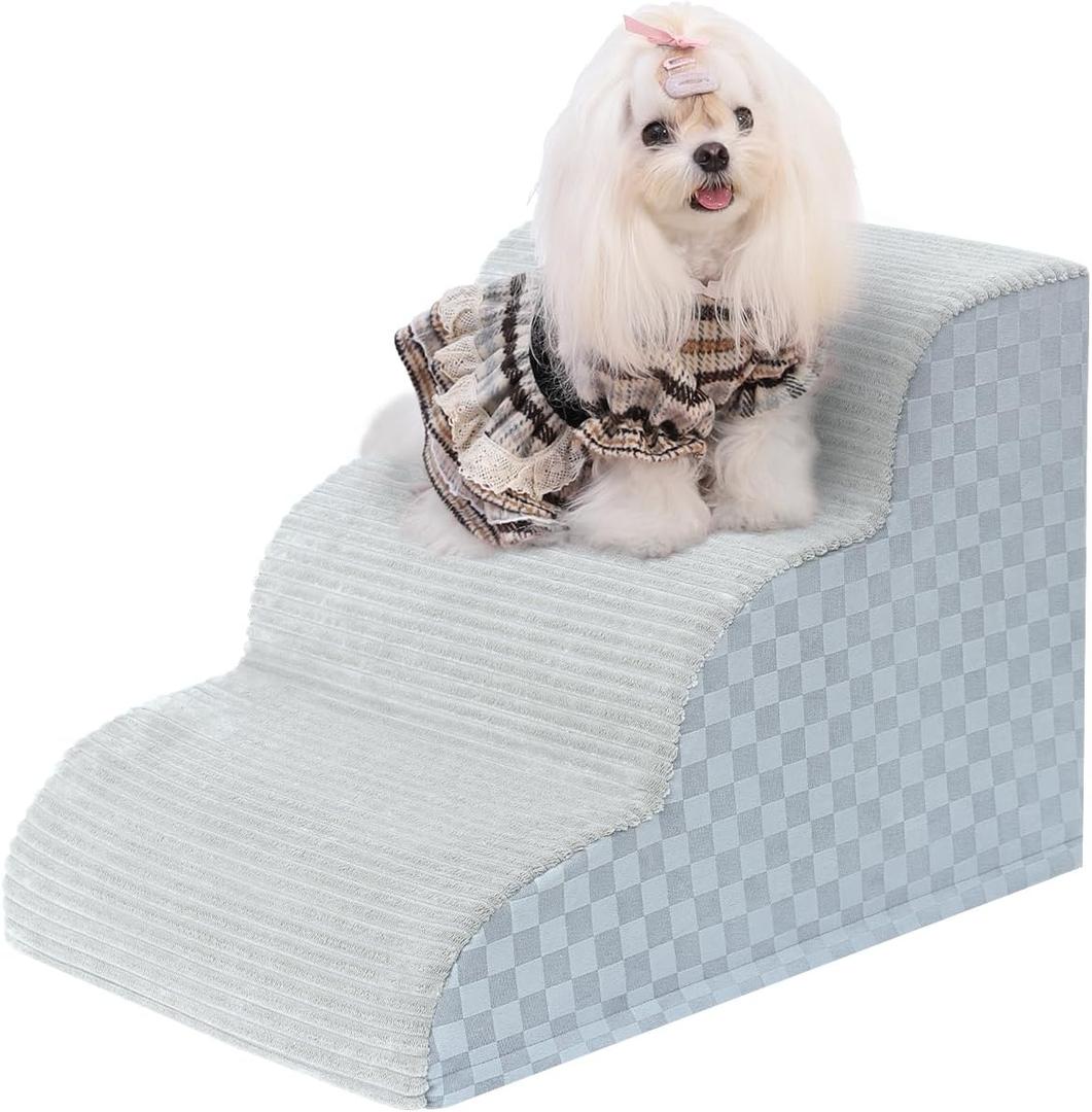 Dog Stairs Ramp for Couch 15.7" H, 3-Step Pet Stairs for Small Dogs with High Density Foam, Dog Slope Stairs with Durable Non-Slip Bottom for Puppy Grey Dog Stairs Ramp for Couch 15.7" H, 3-Step Pet Stairs for Small Dogs with High Density Foam, Dog Slope Stairs with Durable Non-Slip Bottom for Puppy Grey
