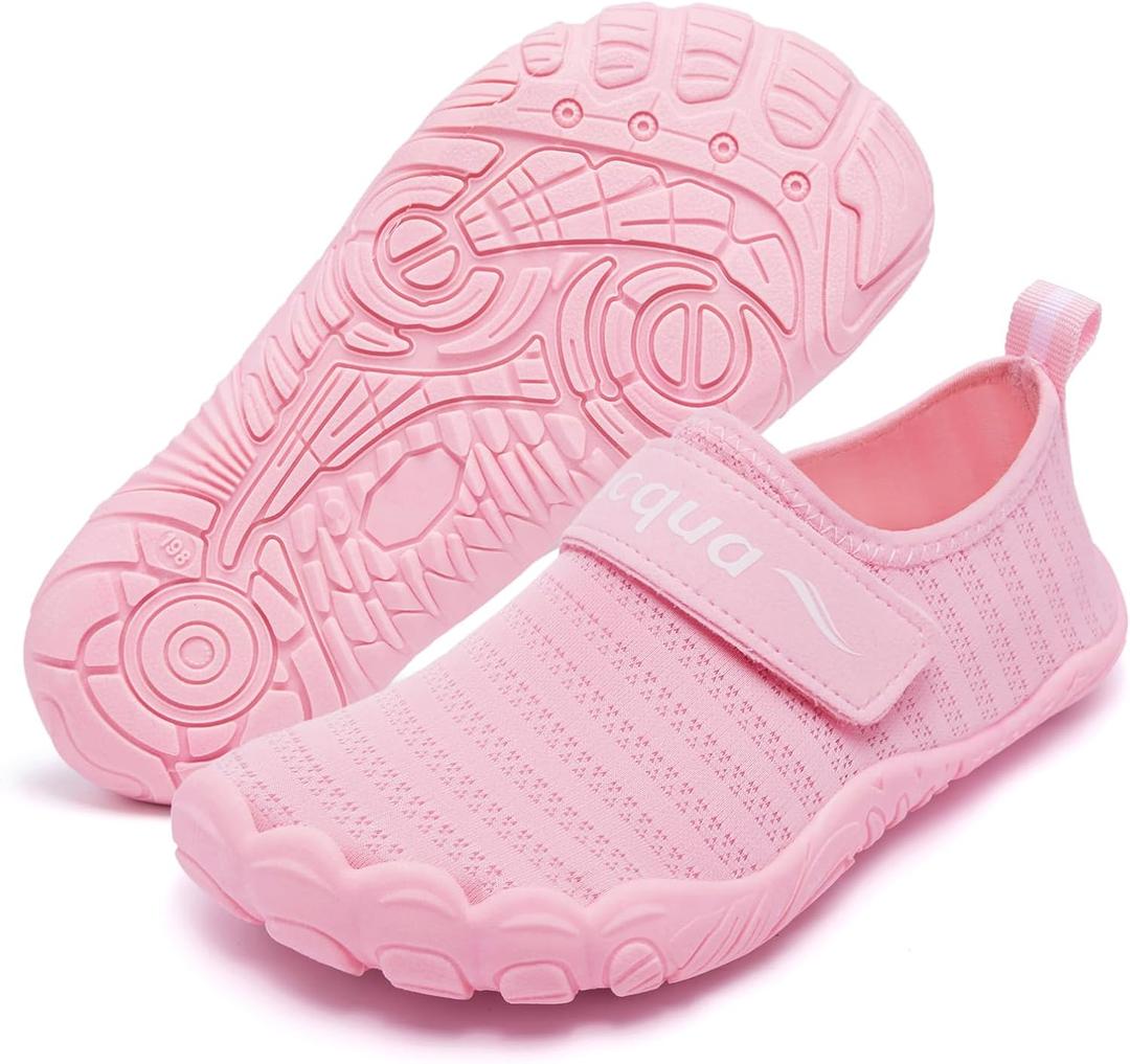 Racqua Kids Water Shoes Non-Slip Beach Shoes Outdoor Breathable Swim Shoes Quick Dry Lightweight Pool Aqua Shoes Boys Girls(Big Kid) (Pink, 2)