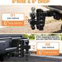 Adjustable Trailer Hitch, Drop Hitch for 2 Inch Receiver, 6" Drop/Rise, (2" & 2-5/16") Ball Hitch for Truck, 20000 LBS GTW, Slot-Fit & Anti-Rattle Design Trailer Hitches, Anti-Theft Pin