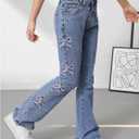 Floerns Girl's Cute Bowknot Jean Pants Embroidery Flared Leg Y2k Denim Pants