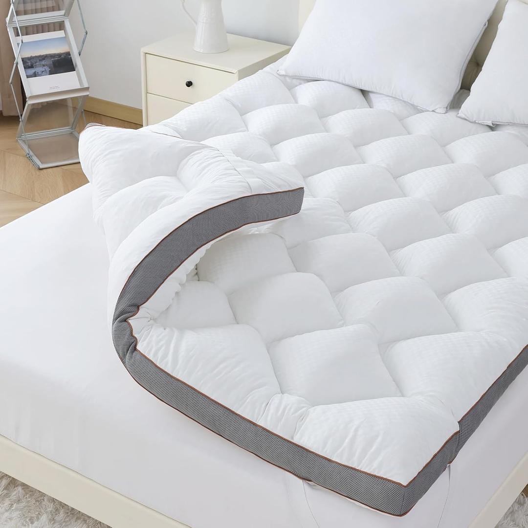 WhatsBedding 3 Inch Memory Foam Mattress Topper Queen, Extra Soft Pillow Top Mattress Topper with Breathable Air Mesh Sides, 1700GSM Fluffy Shredded Memory Foam Filled & Thicked Down Alternative-Lined (White3)