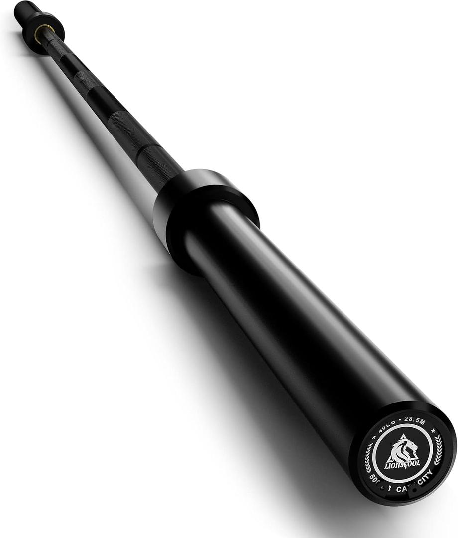 LIONSCOOL 7FT Olympic Barbell for Weightlifting, Power Lifting, 2 Inch Strength Training Bar for Squats, Deadlifts, Presses, Rows, Curls - 700lbs/1000lbs/1500lbs Capacity (40lbs (Black E-coating, 500LBS, Center Knurl))