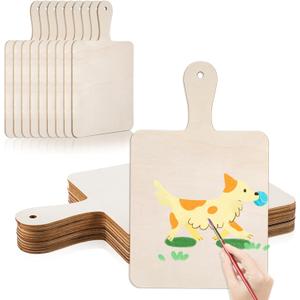 12 PCS Mini Cutting Boards for Crafts, 5.51 X 9.06 Inch Unfinished Wood Crafts Bulk Cutting Boards with Handles Small Charcuterie Board for DIY Home and Kitchen Cooking Decorations