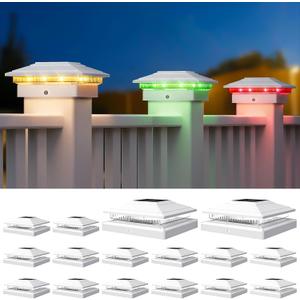 APONUO Solar Post Cap Lights Color Changing - RGB 8 Solid & Gradient Colors, IP65 Waterproof, for 4x4 5x5 6x6 Wood Vinyl Fences, Deck, Patio, Yard, White, 16 Pack