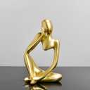 1PC Golden Resin Thinker Sculpture, Abstract Statue Figurine for Home Office, Desktop Decor, Collectible Modern Art Ornament, Left
