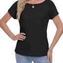 Rooscier Women's Off The Shoulder Tops Summer Short Sleeve T Shirts Tees Loose Fit Casual Shirts (S)