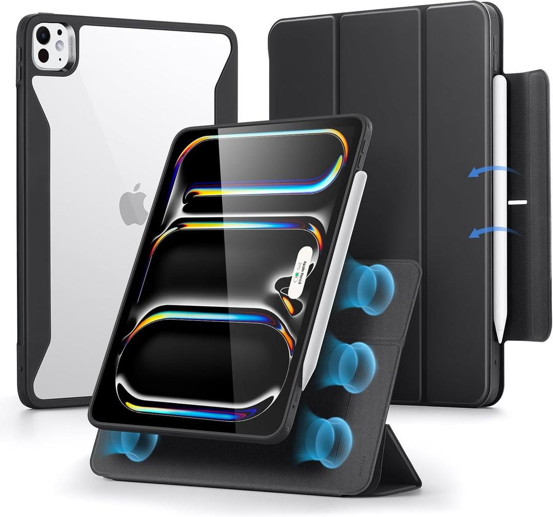 ESR for iPad Pro 13 Inch Case M4(2024), iPad Pro 13 Case with Pencil Holder, Removable Magnetic Cover, Vertical Stand, Fully Supports Pencil Pro and Pencil(USB-C), Rebound 360 Series, Black