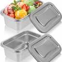 2Pcs Stainless Steel Ice Cream Containers, 32 oz Reusable Homemade Ice Cream Tubs Freezer Storage Containers with Lids, 1 Quart Small Sorbet & Gelato Keeper for Kitchen Use, Fruit, Freezer