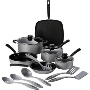 Tramontina Primaware 15-Piece Non Stick Cookware Set with Lids and Utensils, Aluminum Nonstick Pots and Pans Kitchen Set (Silver)