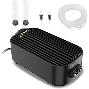 AQQA Aquarium Air Pump, Dual Outlet Fish Tank Air Pump, 3W/5W/7W Adjustable Oxygen Pump, Ultra Quiet Air Bubbler Aerator for Fish with Accessories, for Tank Up to 240 Gallon (7W 110 GPH)