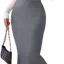 LIGHT DOT Women's Overall Dress Maxi Suspender Skirt Bodycon Ribbed High Waist Adjustable Straps Without Shirt (Grey, XL)