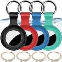 4Pack,Compatible with Airtag Holder Case with Keychain IPX8 Waterproof,Shockproof GPS Tag Tracker Cover [Anti-Scratch] [PC+Silicone] for Item Finders Case for Pets,Kids,Luggages-Black/Blue/Green/Red