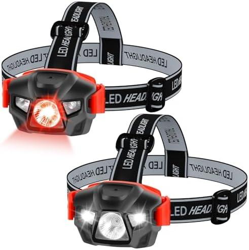 KunHe 2-Pack Red LED Headlamp for Adults Night Vision Explore and Outdoor Camping Running Hiking Fishing. Superior LED Technology, Night Vision, Water Resistant, 100 Lumen, 6 Hours Runtime. Choice, 8 Pack