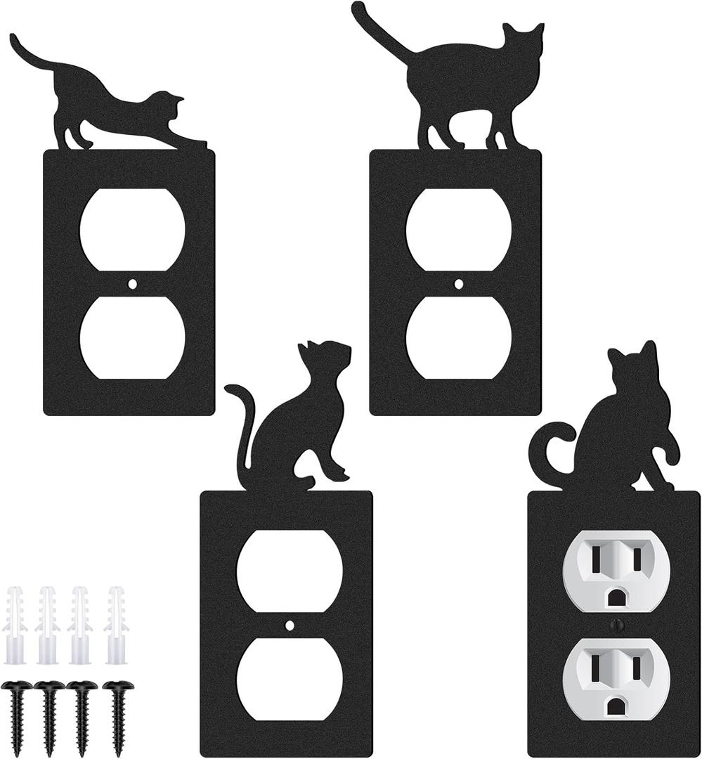 4 Pcs Black Cat Outlet Cover Cute Cat Decorative Switch Outlet Wall Electrical Power Cover Plate Light Bedroom Living Room Bathroom Decor(Classic)