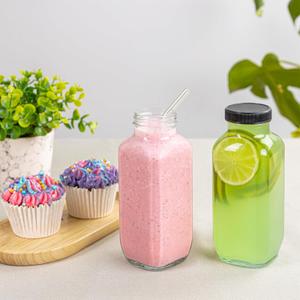 Juice Bottles with Lids, 16 Oz - Set of 2 - Clear Glass Jars with Caps - Reusable Empty Drink Containers for Juicing, Smoothies, Water, Milk, Kombucha Storage, Wellness Shots and More (2)