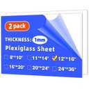 (2 Pack) 12" x 16" Plexiglass Sheets 1mm Thick, Clear Acrylic Sheets Panel Cut to Size Plexiglass Acrylic Board, Cut with Engraver, Power Saw or Hand Tools, No Laser Cut.
