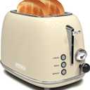 Toaster 2 slice, KitchMix Retro Stainless Steel Toaster with 6 Settings, 1.5 In Extra Wide Slots, Bagel/Defrost/Cancel Function, Removable Crumb Tray (Cream)