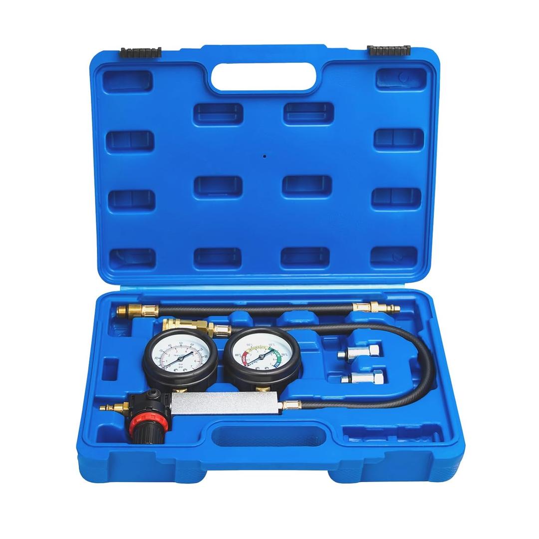 Cylinder Leak Down Tester Kit Compression Leakdown Detector Leakage Test Set for Gasoline Engine Leak Detection Tester Kit Dual Pressure Gauges