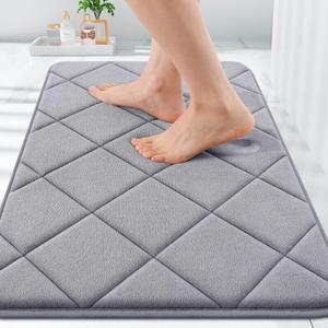 OLANLY Memory Foam Bath Mat 30x20, Ultra Soft and Absorbent Bathroom Rugs, Machine Washable, Comfortable Bath Carpet for Bathroom Floor, Tub and Shower, Medium Grey