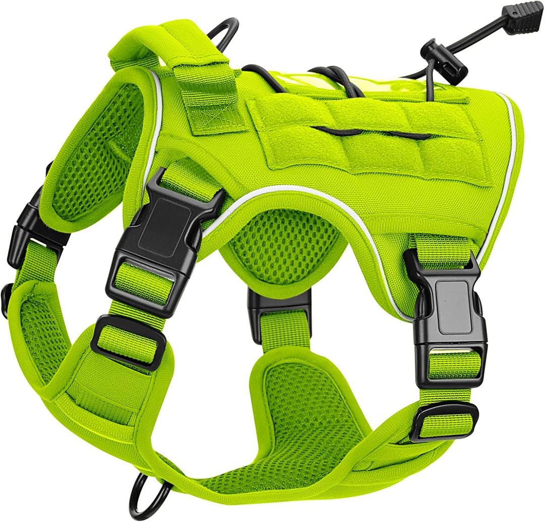 Heavy-Duty Tactical Dog Harness for Large Dogs, No Pull Adjustable Reflective Pet Vest with Molle System, K9 Military-Grade Control for Service Training, Outdoor & 10+ Breeds, Wild Lime, XXL