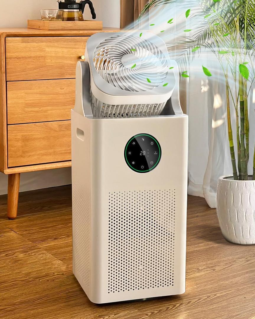 YOKEKON Humidifier and Air Purifier in One,Air Purifier and Humidifier Combo with Oscillating Fan, Evaporative Large Room Bedroom, Sleep Mode, Timer, Baby Adults Office,White, 4L