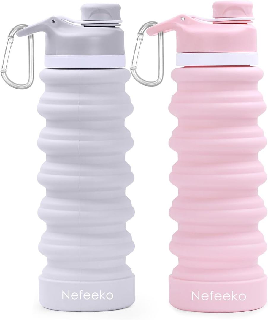 Nefeeko Collapsible Water Bottle, 26oz Silicone Foldable Water Bottles Leakproof BPA Free Travel Water Bottles with Carabiner, Portable Sport Water Bottles for Camping,Hiking Outdoor Indoor Sport