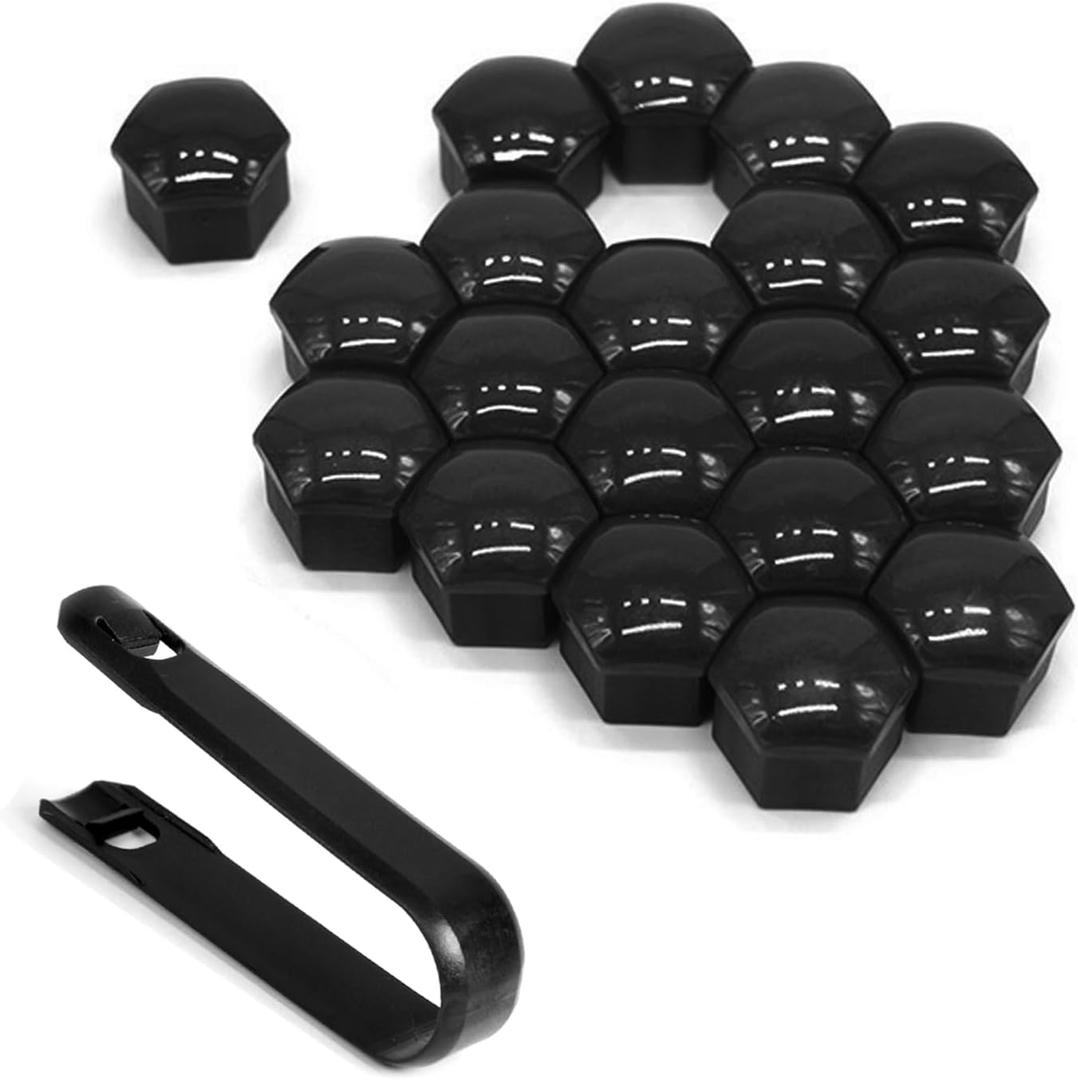 20PCS Lug Nut Covers, 17mm Hexagonal Wheel Bolt Covers Caps, Tire Nut Rust and Dust Protection Cover with Remover Clip, Auto Exterior Accessories Personalized Wheel Decor for Most Car(Black)