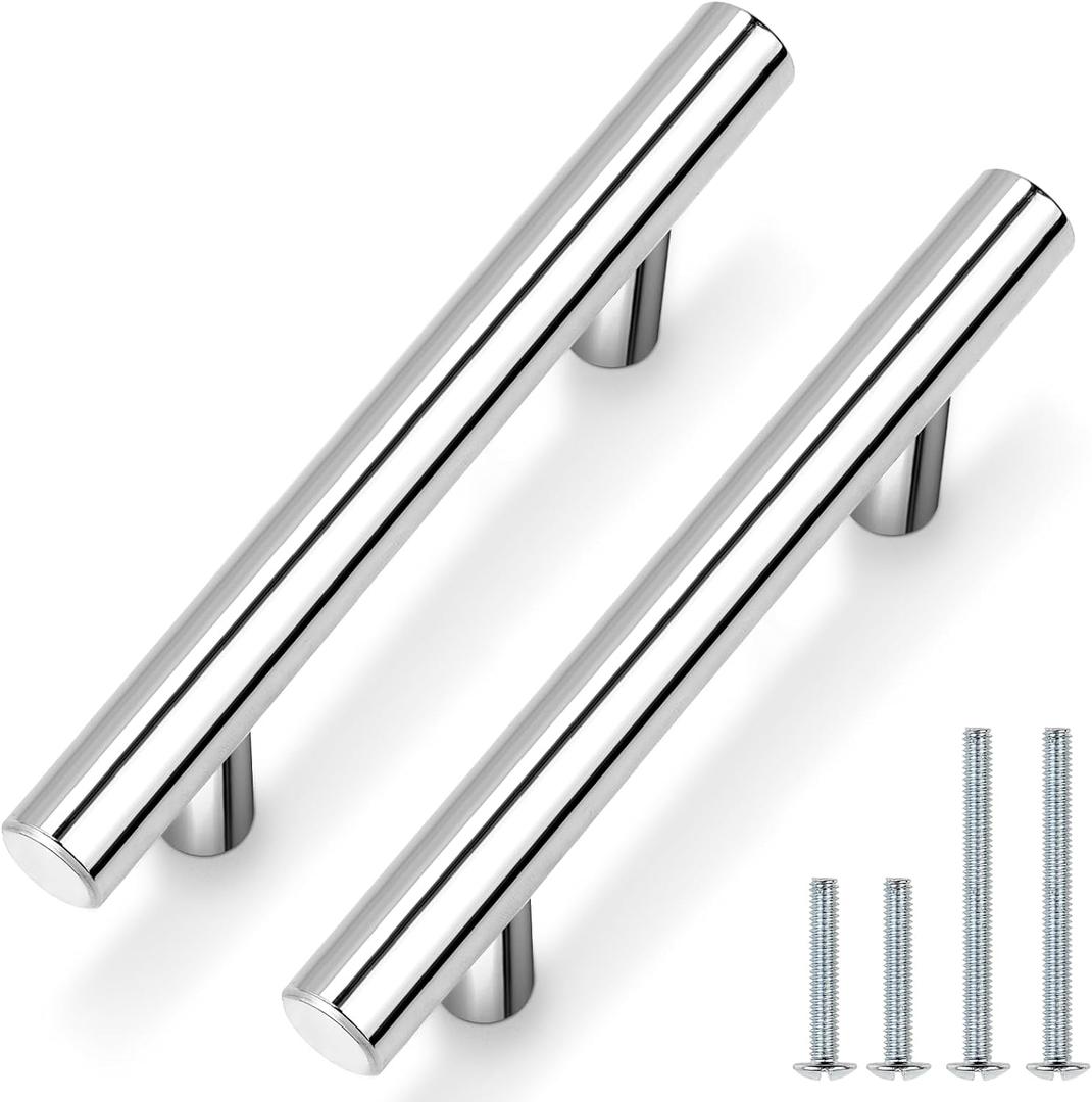Probrico 20 Pack Polished Chrome Drawer Pulls 3" Hole Center, T Bar Stainless Steel Kitchen Cabinet Handles Dresser Pulls, Cabinet Hardware for Kitchen Bathroom, 5" Overall Length
