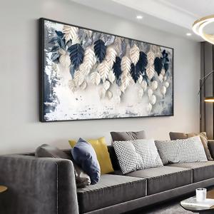 Wall Art Leaf Botanical White and Blue Modern Artwork Canvas Painting for Living Room Bedroom Dining Room Home Office Decor 24"x48" with Framed
