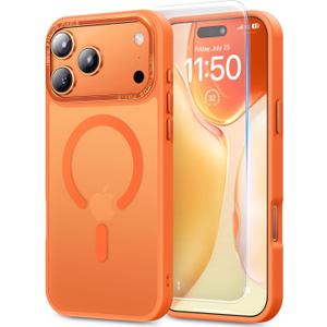 Stronger Magnetic & Shockproof for iPhone 17 Pro Case, Fit for MagSafe, Military-Grade Drop, with Screen Protector & Wrist Strap, Translucent Slim Phone case for iPhone 17 Pro Cover, Glossy Orange
