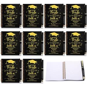 FillTouch 10 Sets 2026 Graduation Gifts Bulk Inspirational Spiral Journal with Motivational Pen Kraft Notebooks Class of 2026 Gifts for College Graduate (Black)