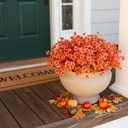 Geegoods Fall Flowers Artificial Mums for Outdoors, 20 Bundles UV Resistant Silk Fake Daisy with Eucalyptus Leaves No Fade Greenery for Porch Patio Garden Front Door Fall Decoration(Orange)