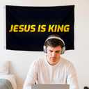 3x5 Ft Jesus is King Polyester Single Sided Flag with 2 Brass Grommets - Jesus Bedrooms Wall Decoration - Religious Cool Flags Banner for Room Guys College Dorm - Christian Flags for Indoor or Outdor