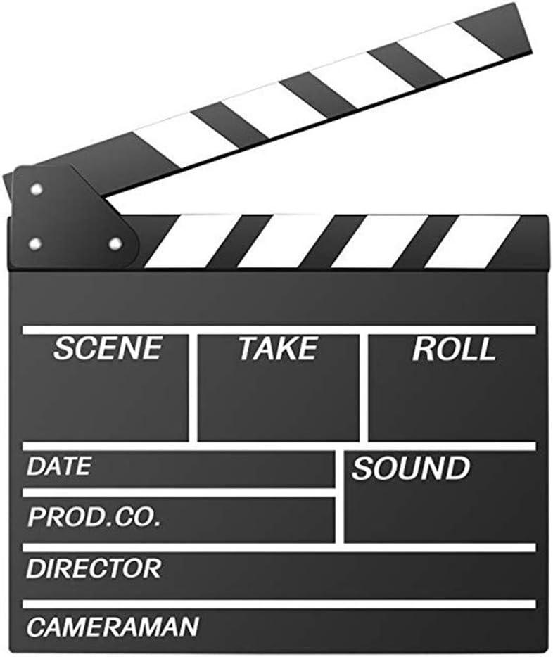 Movie Film Clap Board, Hollywood Clapper Board Wooden Film Movie Clapboard Accessory with Black & White, 12"x11" Give Away White Erasable Pen