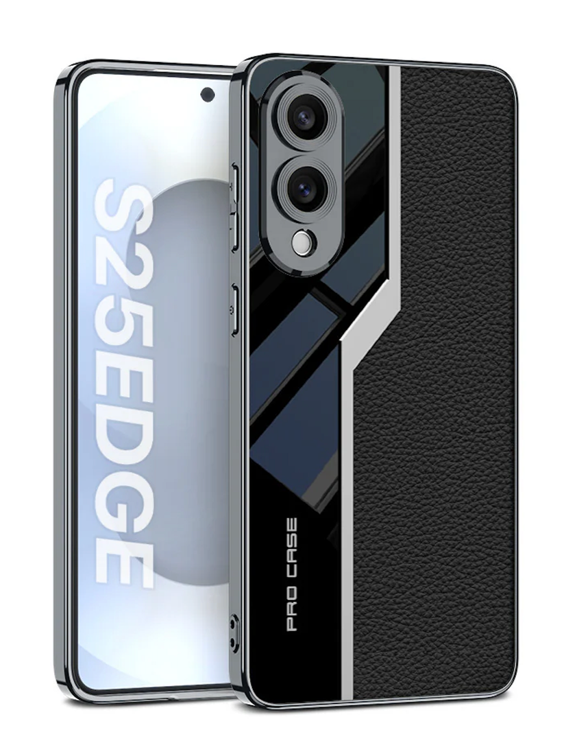 Lunivop for Samsung Galaxy s25 Edge Case TPU Frame &Back PU Leather Cover Slim Silicone Funda para S 25 Edge 6.7 '' 5G 2025 Shockproof Best S25Edge Phone Cases Black