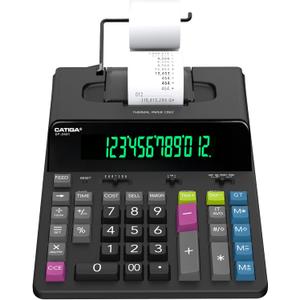 CATIGA 12 Digit Thermal Printing Calculator with Tape Print Out, Ink-Free Adding Machine, 5X Faster Quite at 8.0 LPS, Extra Large Fluorescent Display, Tax Calculation with Clock and Calendar, SP-2401