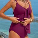 Aleumdr Women's Tankini Swimsuits Tummy Control Two Piece Bathing Suit V Neck Tie Front Flowy Swim Top with Bottom (Pink, XXL)