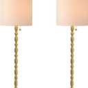 Buffet Lamps Set of 2 Elegant 28.5" Tall Table Lamps with Marble Base Brass Finish Stem and Linen Shade for Living Room Dining Room Entryway Farmhouse Lighting Decor