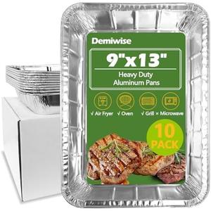 Demiwise Thickened 10 Pack Heavy Duty Aluminum Pans, 13x9 Aluminum Foil Pans Disposable, Half Size Steam Table Foil Baking Tray for Cooking, Baking, Roasting & Chafing, Carton Packaging