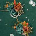 Serwalin 2 Pcs Wrist Corsage, 6-7 Inch Teal Orange Corsage for Wedding, Bridesmaid Mother Grandmother, Artificial Flowers for Prom Ceremony Anniversary