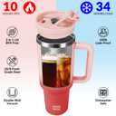 WETOWETO 40oz Tumbler with Handle | Insulated Stainless Steel Travel Mug | 34Hrs Cold & 10Hrs Hot Retention | 100% Leakproof Lid & Straw | Dishwasher Safe + Car Cup Holder Fit (Pink-Red Gradient)
