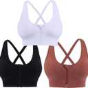 AKAMC 3 Pack Women's Medium Support Cross Back Wirefree Removable Cups Yoga Sport Bra (Large)