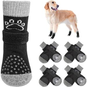 SCENEREAL Double Side Anti-Slip Dog Socks for Hardwood Floors to Stop Licking Paws, Non-Slip Dog Shoes for Hot/Cold Pavement, Slipping, Paw Protectors with Grippers Black Pearl Paw L