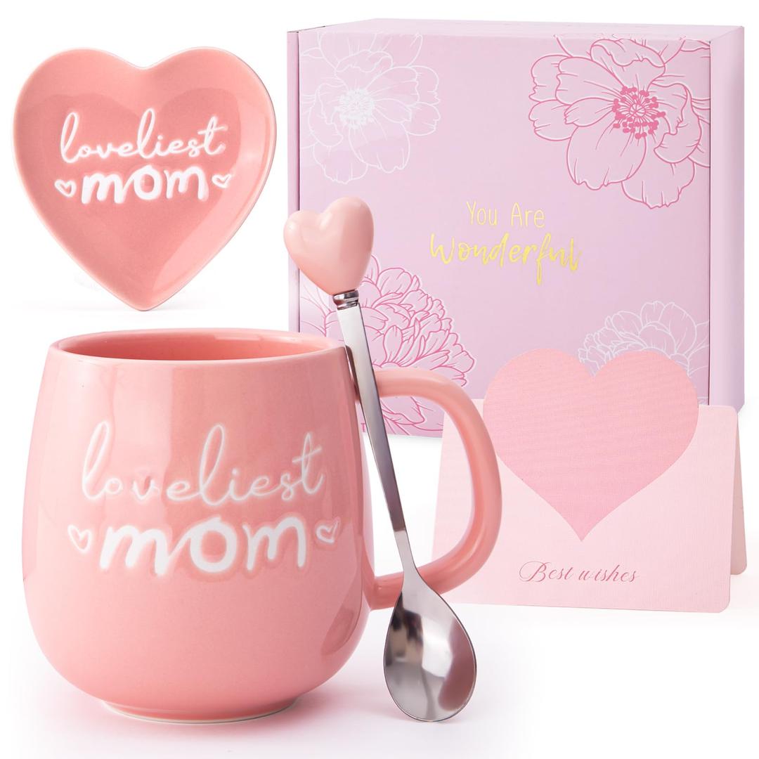 Mothers Day Gifts for Mom from Daughter Son, Moms Birthday Gifts - Loveliest Mom Cup - Mother's Day Coffee Mug Jewelry Dish Gift Set for Mummy Mother Personalized Useful Unique Gift for Moms