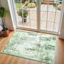 Green Washable Small Area Rug, 2x3 Abstract Non-Slip Door Mat, Modern Low Pile Indoor Entryway Rugs, Stain Resistant Throw Carpet for Front Door, Kitchen, Entry, Inside Entrance