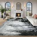 Gray Area Rugs 8x10 Machine Washable Large Non-Slip Low Pile Print Pattern Carpets, Modern Abstract Living Room Rug Indoor Foldable Retro Faux Wool Mats for Dining Room, Bedroom, Home Office