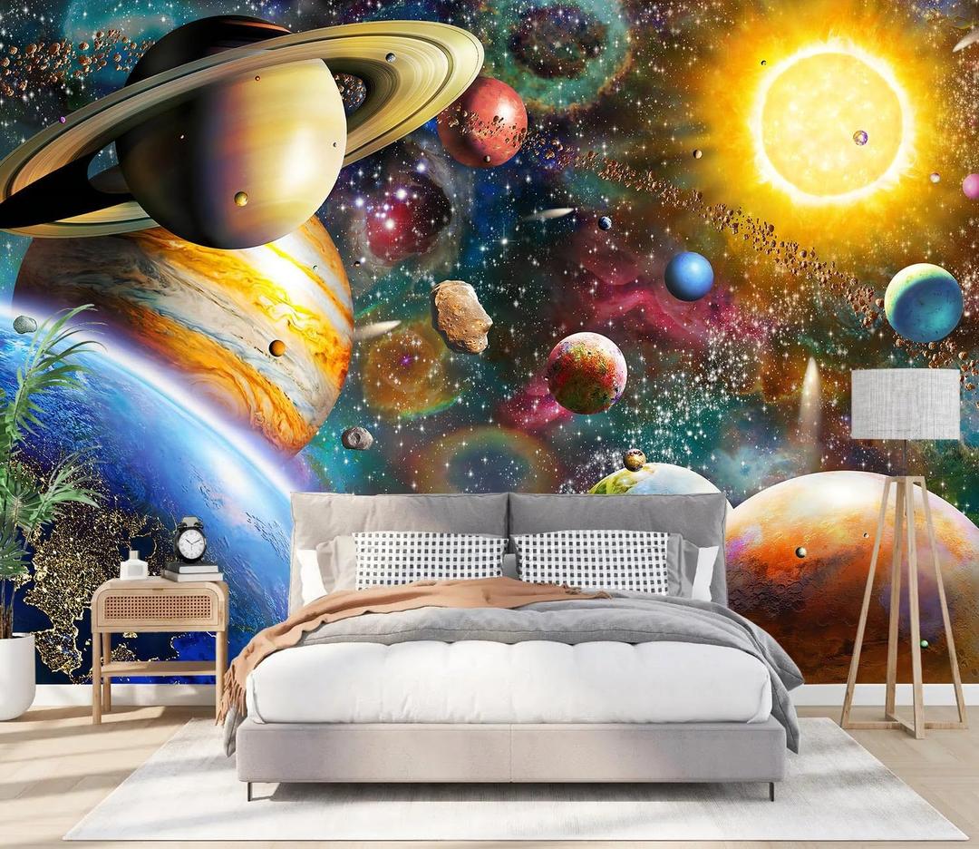 PYFFYP- Color Planet Wallpaper Ceiling wall murals for Kids Room(Not Peel and Stick) (157" x 102", P024)