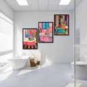 Funky Bathroom Animal Wall Art set of 3, Tiger Leopard Zebra in Bathtub pictures Wall Decor, Pink Kitsch Aesthetic Animal Eclectic Posters Print Artwork for Restroom Bathroom (L16''W24'')