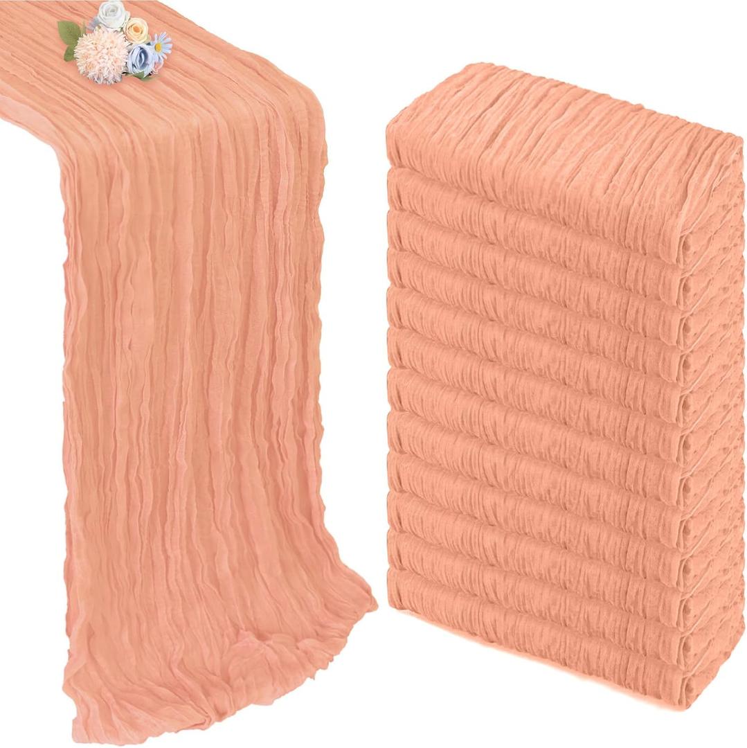 12 Pack Peach Cheesecloth Table Runner 10ft Boho Gauze Fabric Cheese Cloth Table Runner 35 x 120 Inch Rustic Sheer Runner for Holiday Baby Shower Home Dcor Party Wedding Decoration